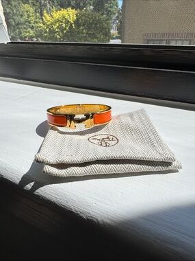 Hermes Orange Enamel H Bracelet with Gold Hardware